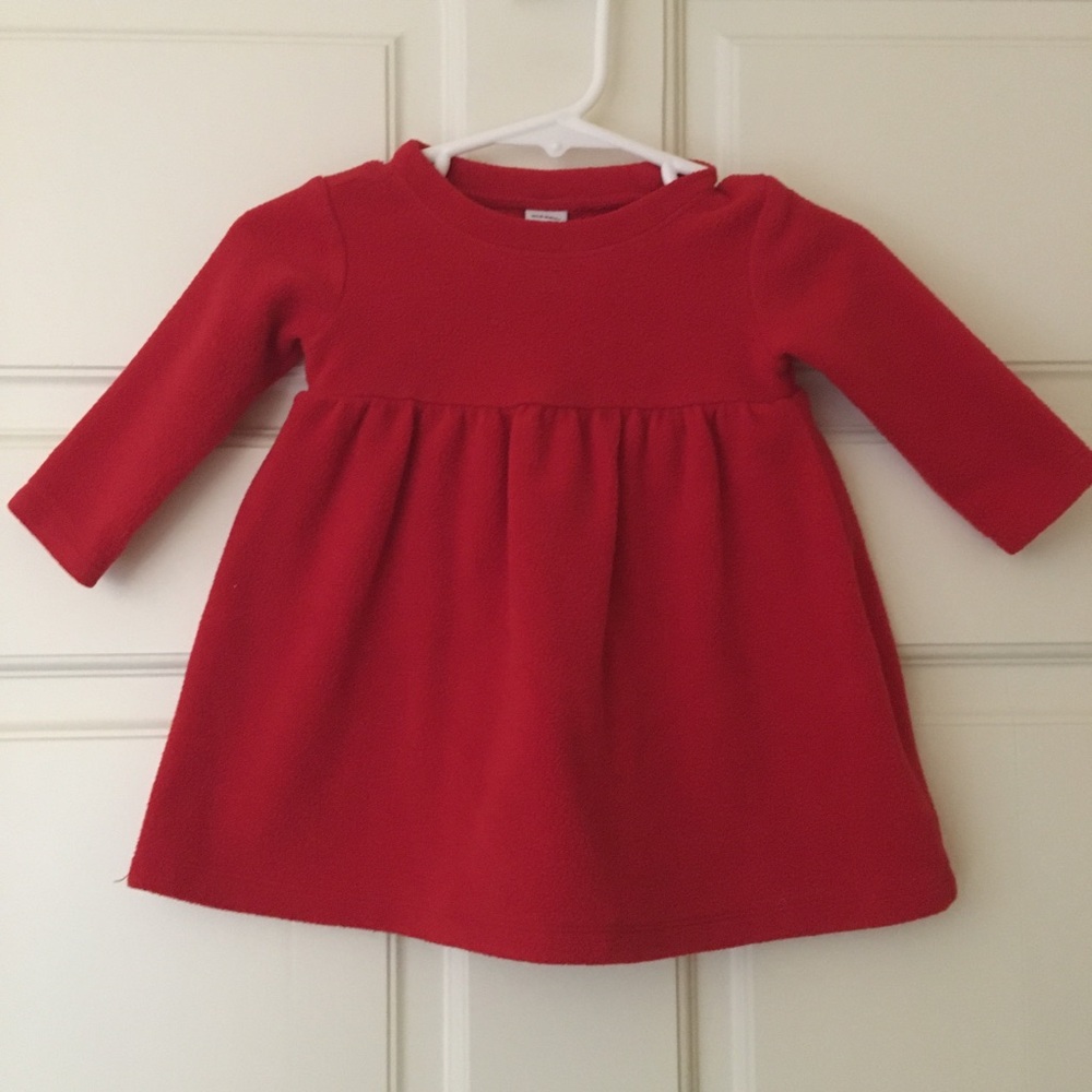 Red Fleece Dress (3-6M) Classic Long-Sleeve Baby Infant Dress Casual Holiday